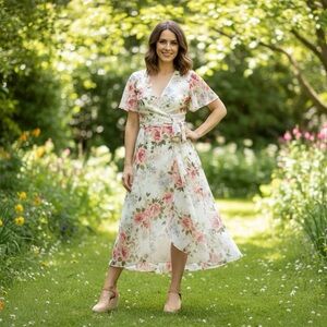Tacera Floral Maxi Dress with Pink and Green Accents